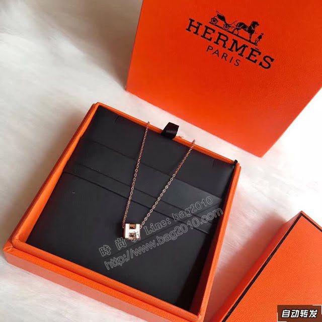 Hermes首飾品 愛馬仕s925純銀玫瑰金女士項鏈 Hermes白色方塊H項鏈  zgh1562